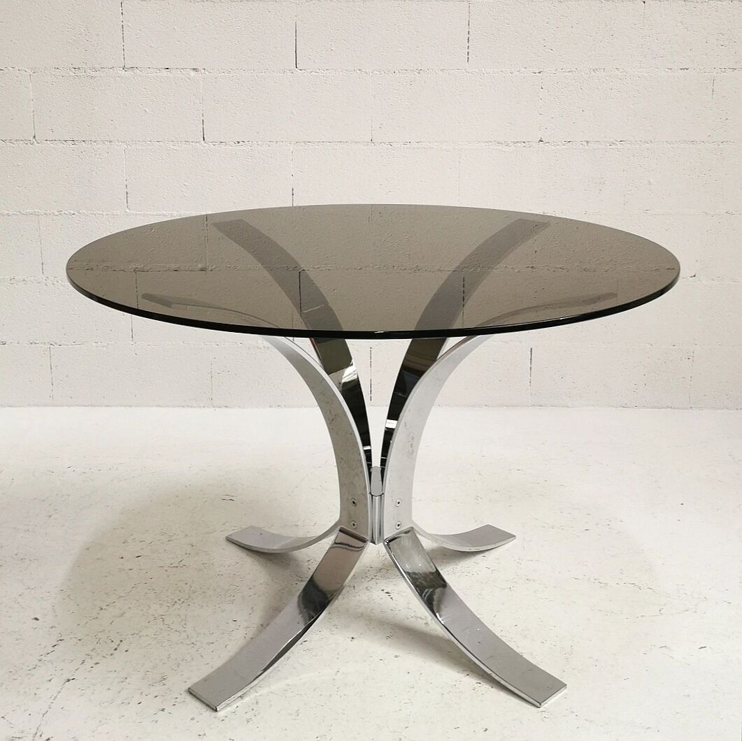 Round table chrome and smoked glass, 1970
