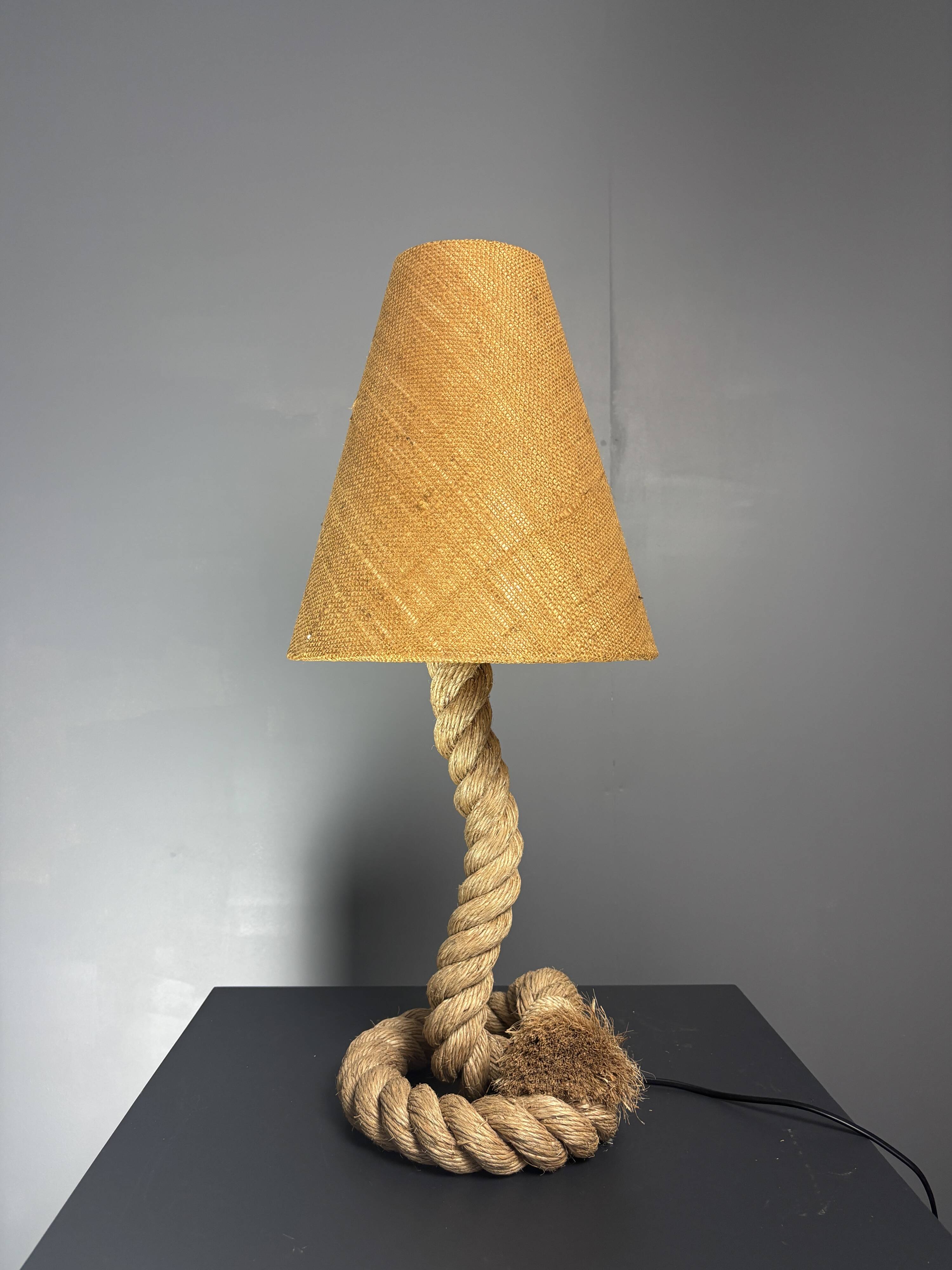 Mid-Century Brutalist Rope Table Lamp in the style of Audoux & Minet