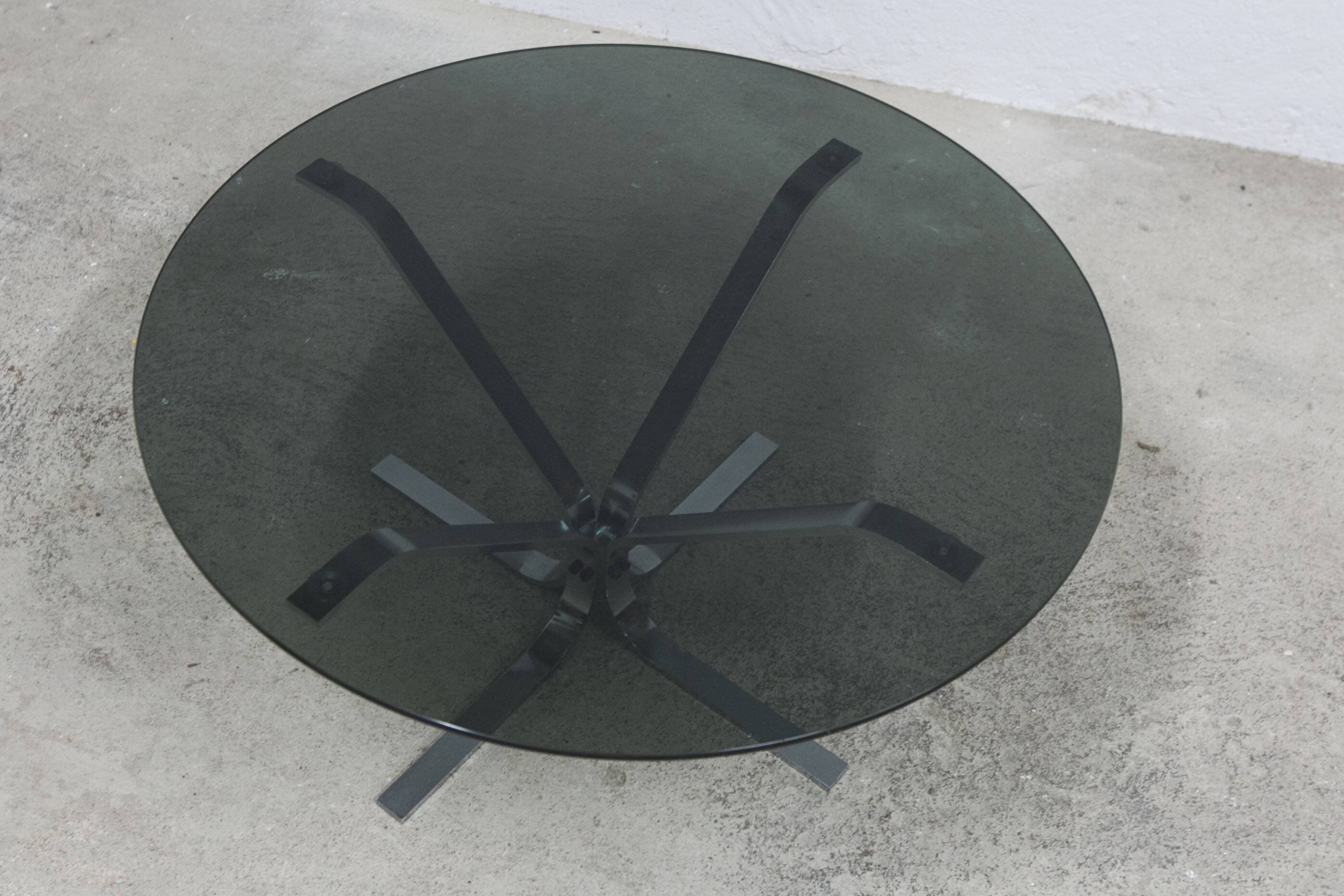 1970s space age round coffee table with smoked glass