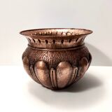 Vintage round embossed copper cachepot / vase by egidio casagrande, italy