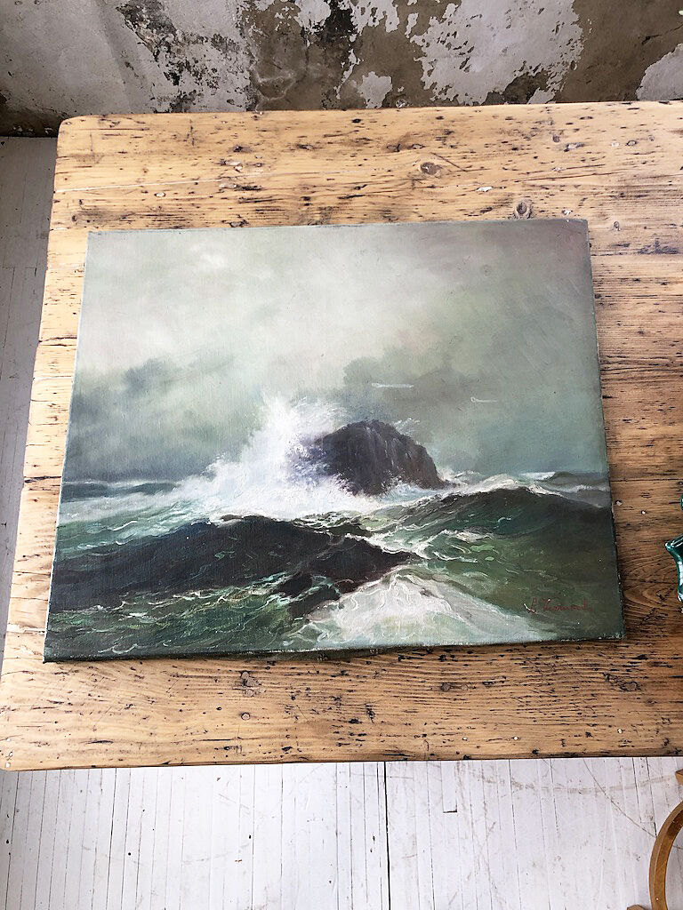 Oil painting raging sea L.Vermont 19th