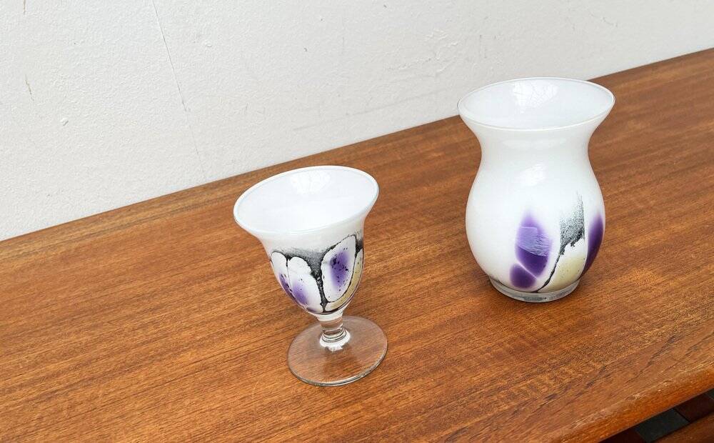 Vintage German glass vase and cup by Hans Jürgen Richartz for the Richartz art collection, set of 2.