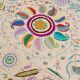 White suzani kilim rug with embroidered multi-colored patterns