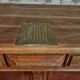 Antique French oak shop counter, kitchen island on wheels, circa 1880–1900.