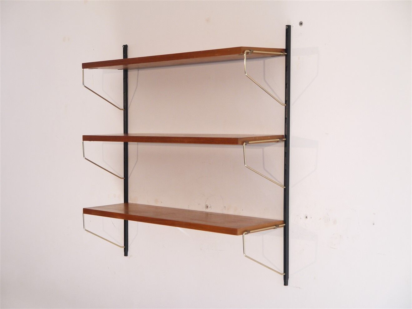 Vintage Scandinavian wall floor in teak metal and brass