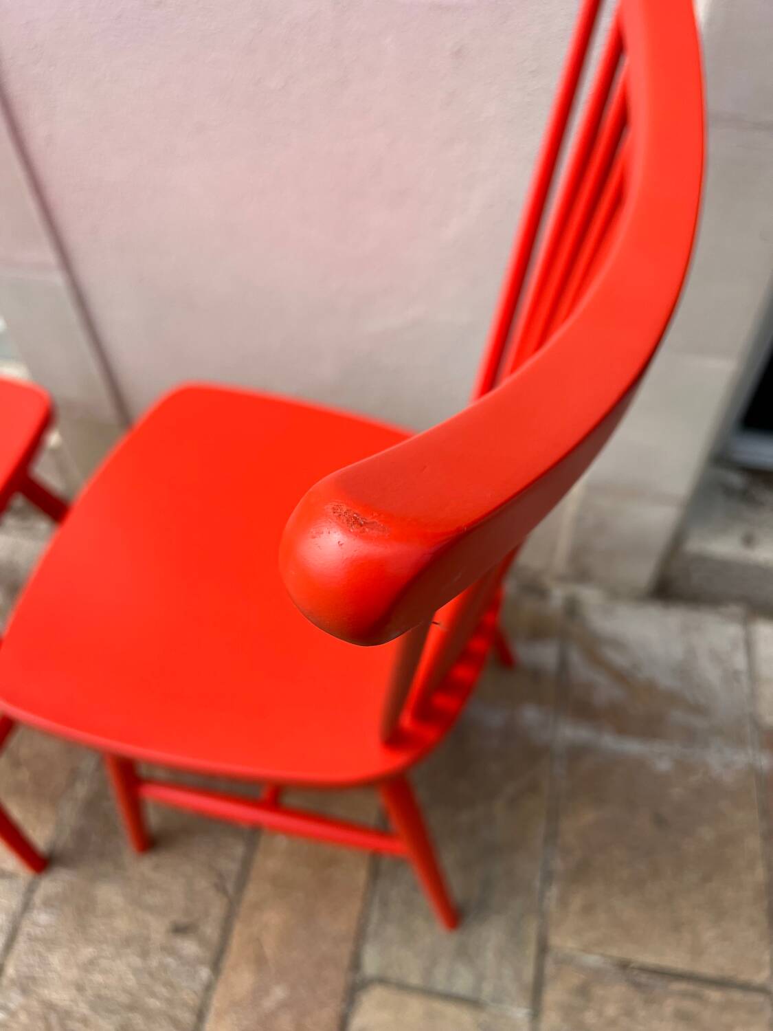 Pair of vintage red Scandinavian chairs from IKEA.