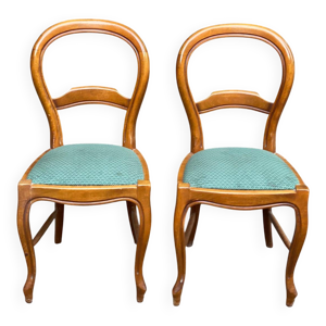 2 chaises louis Philippe - tissu bleu