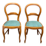 2 Louis Philippe chairs in solid curved wood and embroidered blue-green fabric