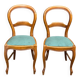 2 Louis Philippe chairs in solid curved wood and embroidered blue-green fabric