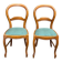 2 Louis Philippe chairs in solid curved wood and embroidered blue-green fabric