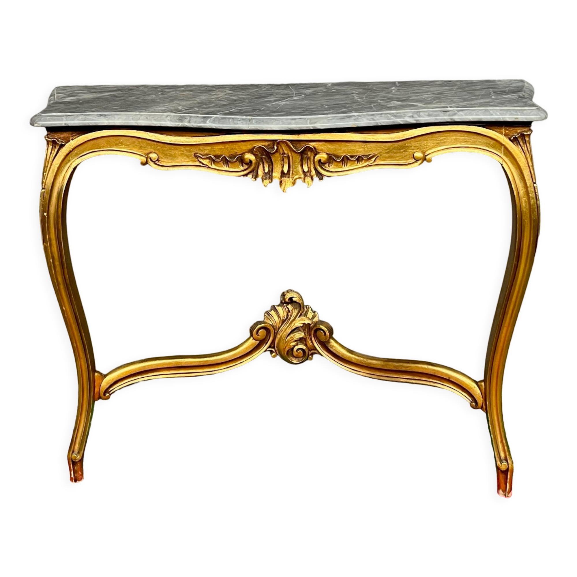 Baroque style console in carved wood with marble top