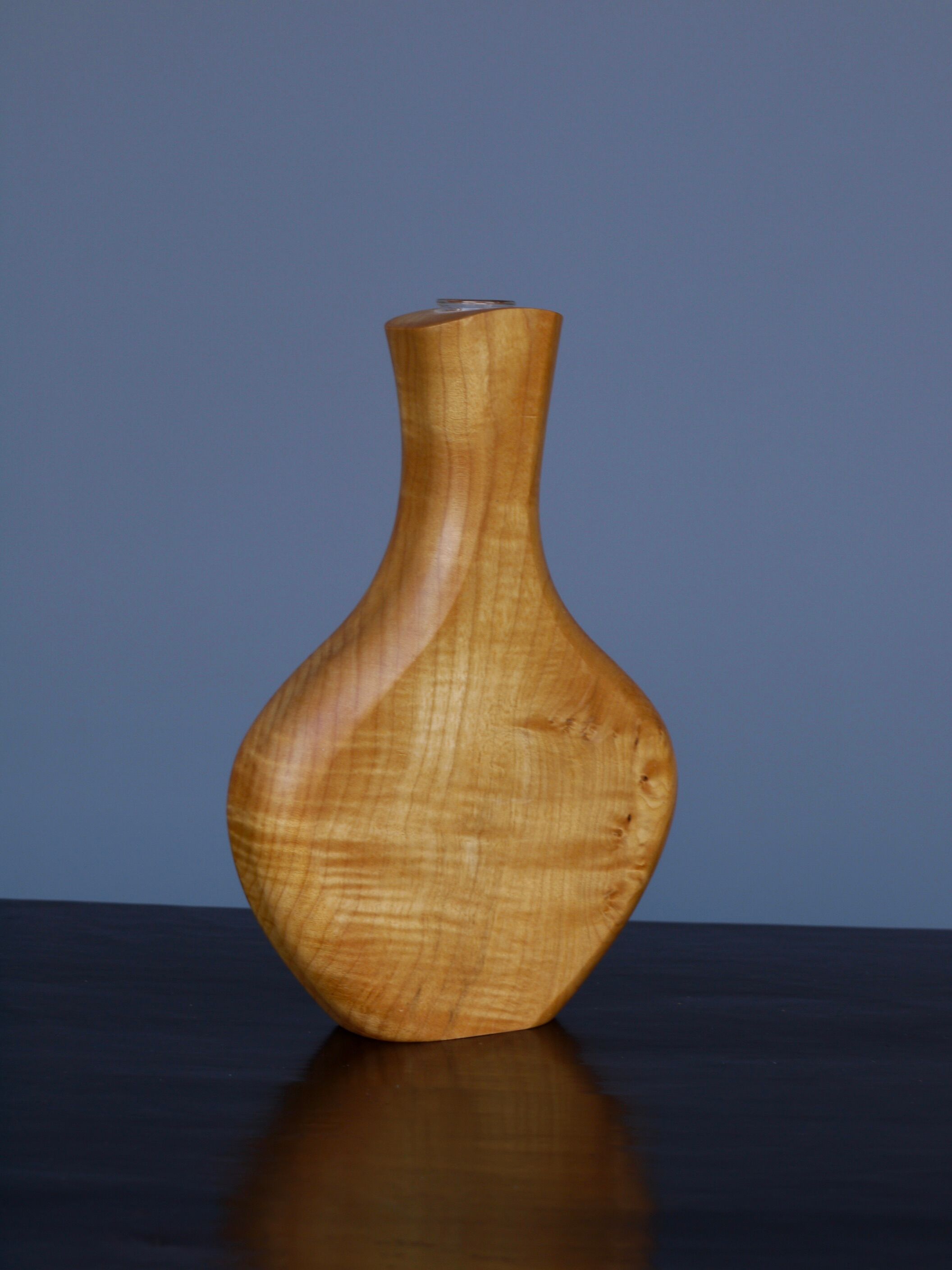 Maple Wood and Glass Sculptural Vase, 1980