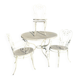 Vintage wrought iron garden furniture – Table + 3 chairs