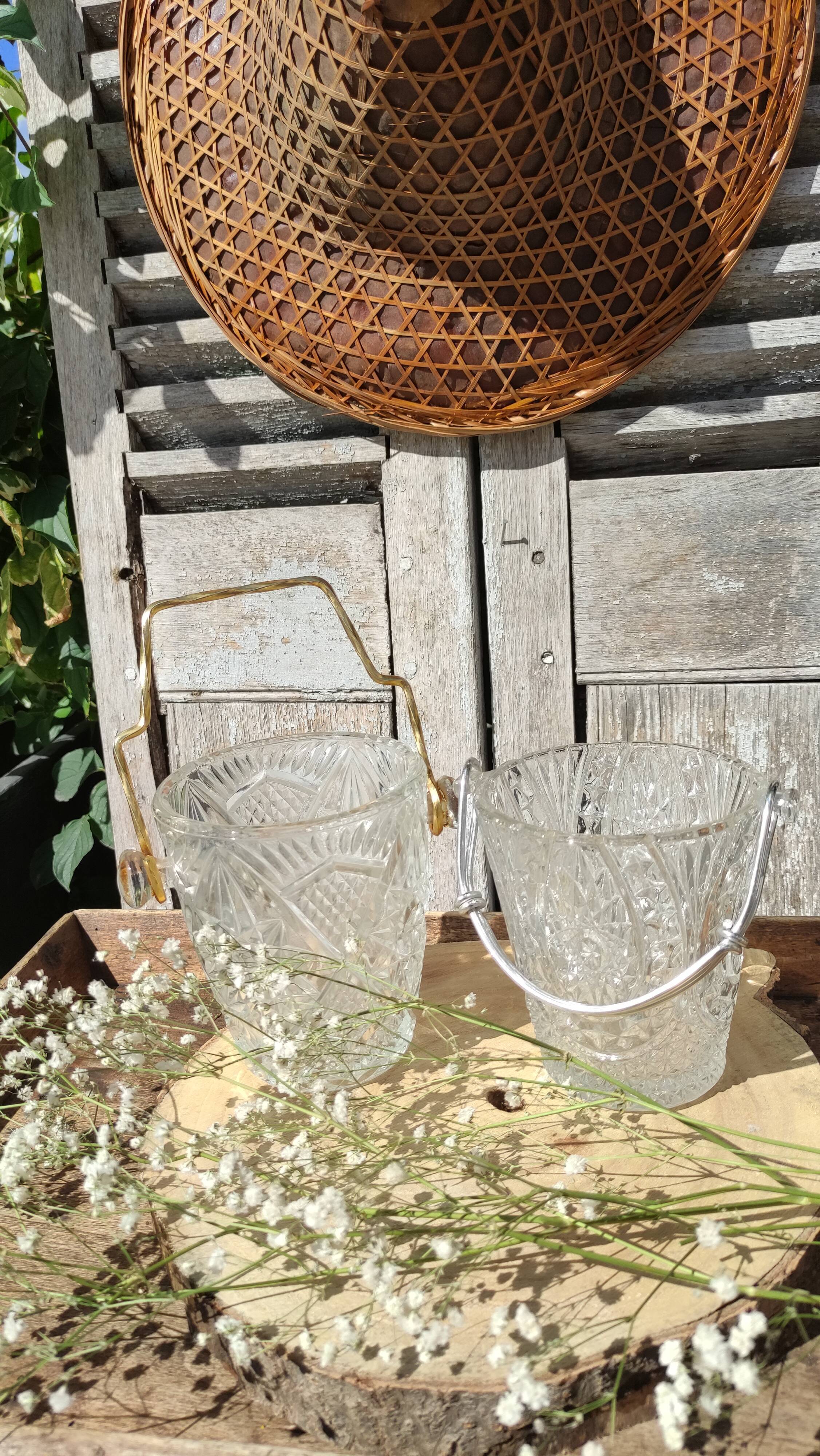 Vintage glass ice buckets or ice cubes made of thick glass