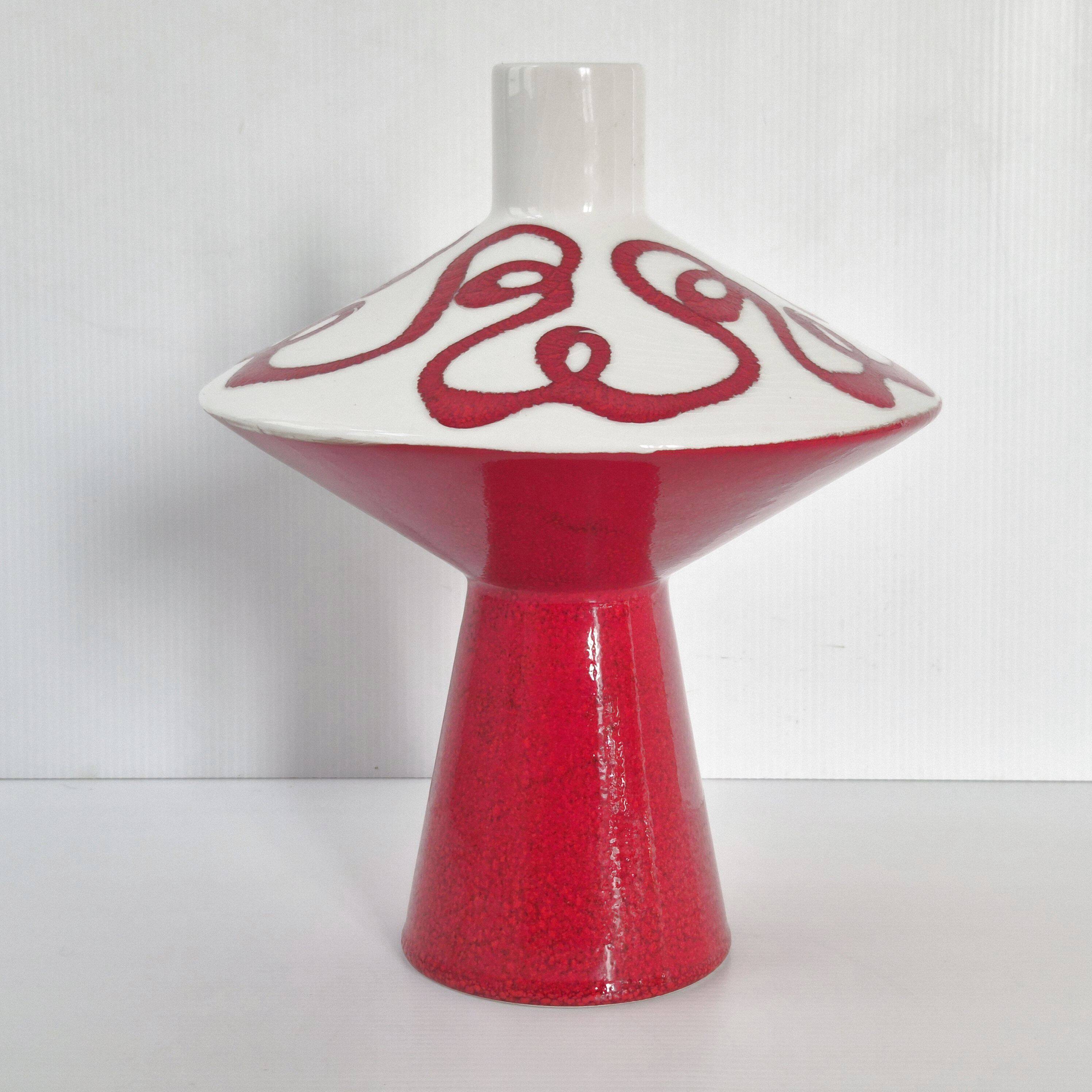 Vintage 1950 red italian ceramic vase 50s retro spaghetti rockabilly