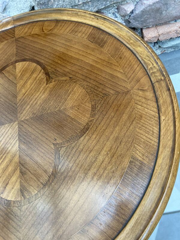 Table basse d'appoint ronde marquetée trèfle