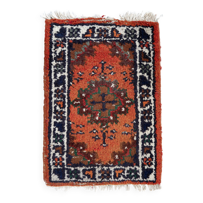 Tapis vintage du Moyen-Orient Hamadan fait main en laine – 41 x 58 cm années 1970