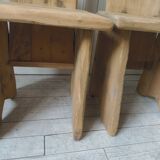 2 vintage chairs in brutalist style made of pitch pine with a waxed finish.
