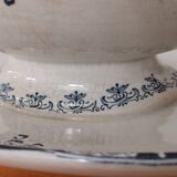 Saucière sur pied en terre de fer bleu/vert modèle "Mignon", H & Cie Sarreguemines