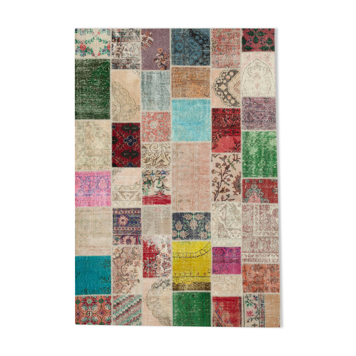 Handmade turkish overdyed 210 cm x 300 cm multicolor patchwork rug
