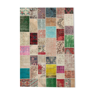 Handmade turkish overdyed 210 cm x 300 cm multicolor patchwork rug