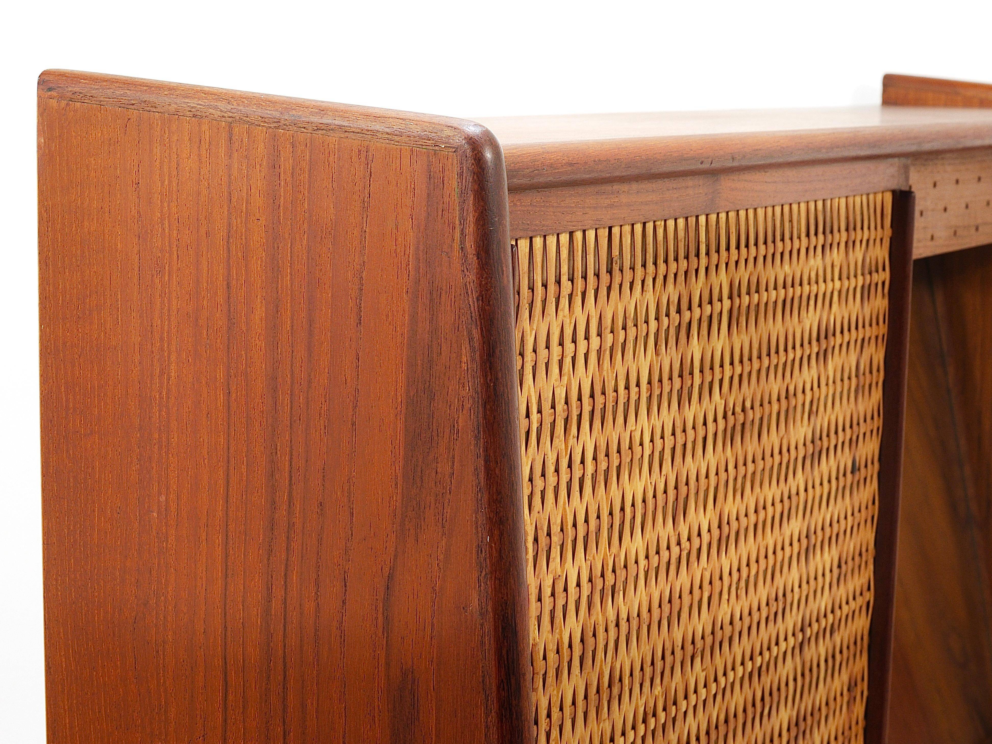 Arne Wahl Iversen Wall Mirror & Shelf Cabinet, Teak & Cane for Brenderup Denmark