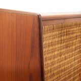 Arne Wahl Iversen Wall Mirror & Shelf Cabinet, Teak & Cane for Brenderup Denmark