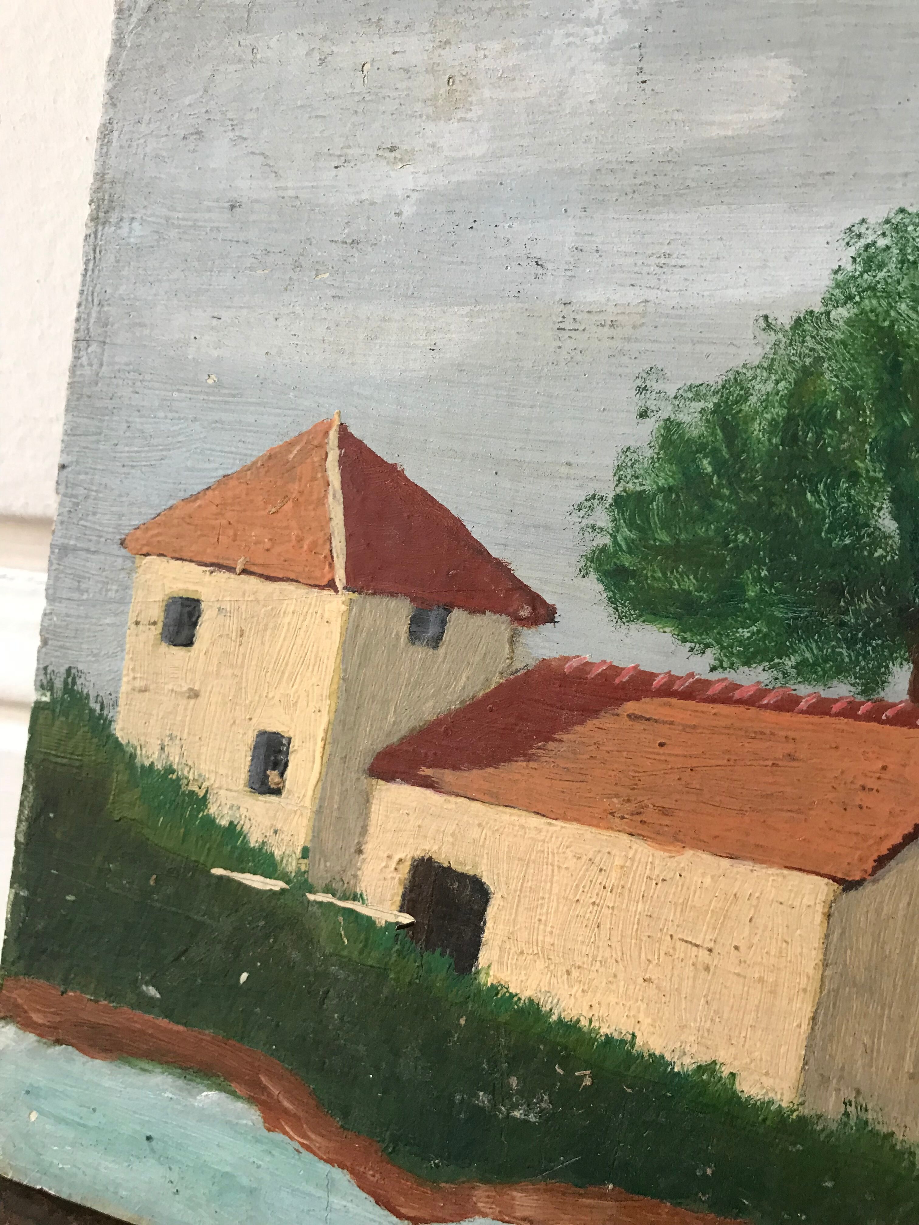 Painting oil old naïve landscape