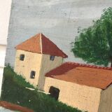 Peinture huile ancienne paysage naïf