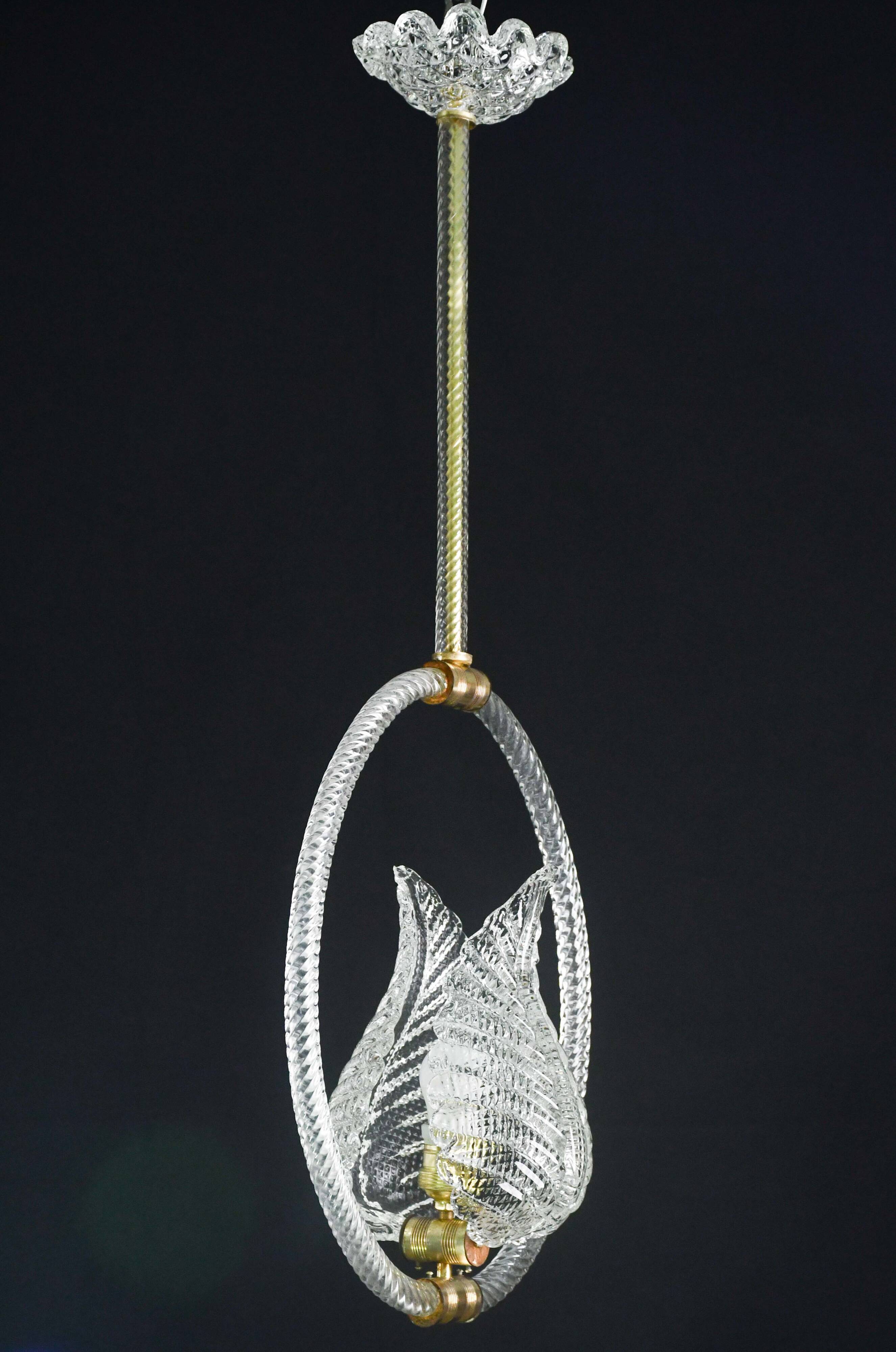 Charming Transparent Art Decò Barovier e Toso Pendant Light Murano Glass, 1940s