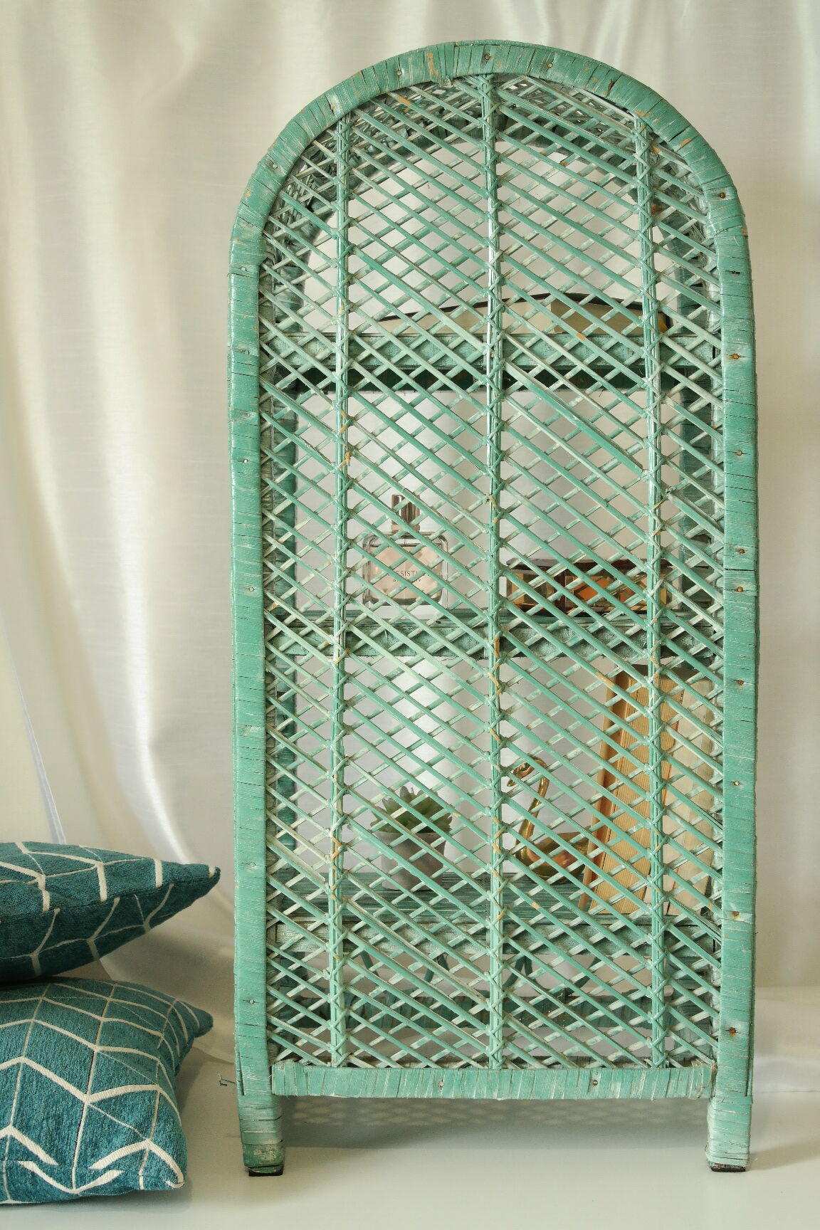 Vintage mint green wicker bookcase