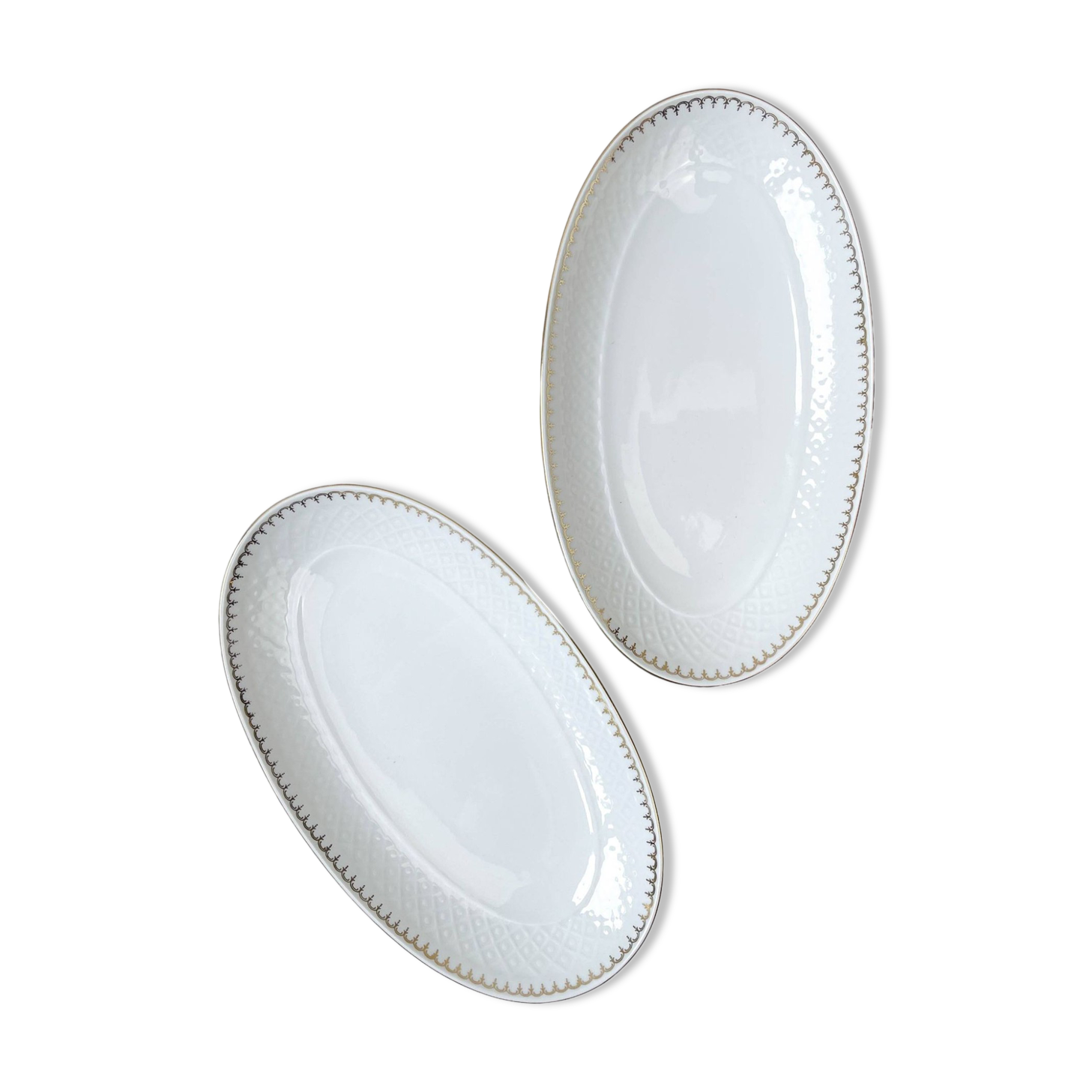 2 Bavarian white and gold porcelain dishes, "Annabell" model