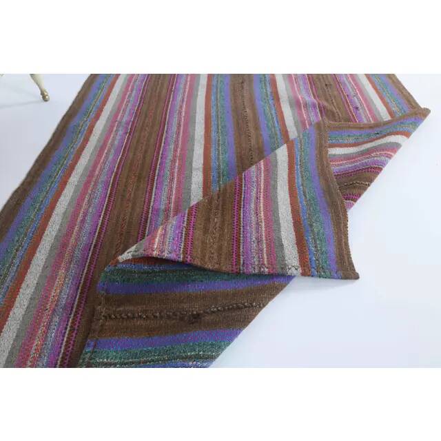 Vintage Turkish Hand-Knotted Wool Cotton Purple Kilim Area Rug 140x160