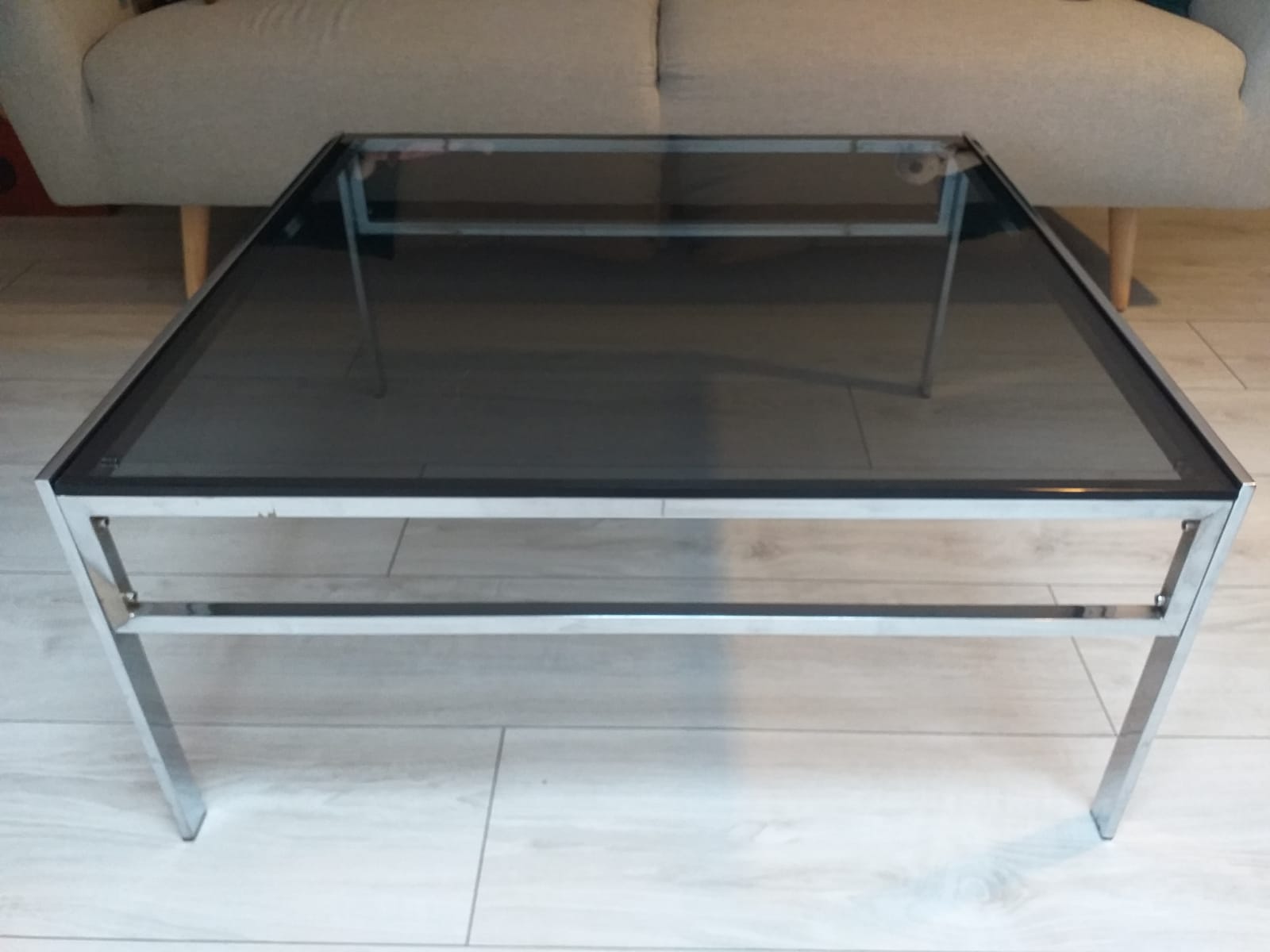 Coffee table chrome and smoked glass