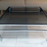 Coffee table chrome and smoked glass