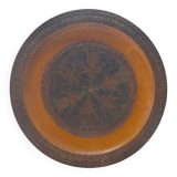 Vintage 1960s Hand-Carved Wooden Plate - Intricate Floral and Spiral