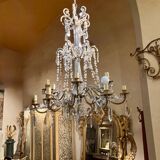 Chandelier en cage en cristal taillé et perles de verre italiennes, années 1800