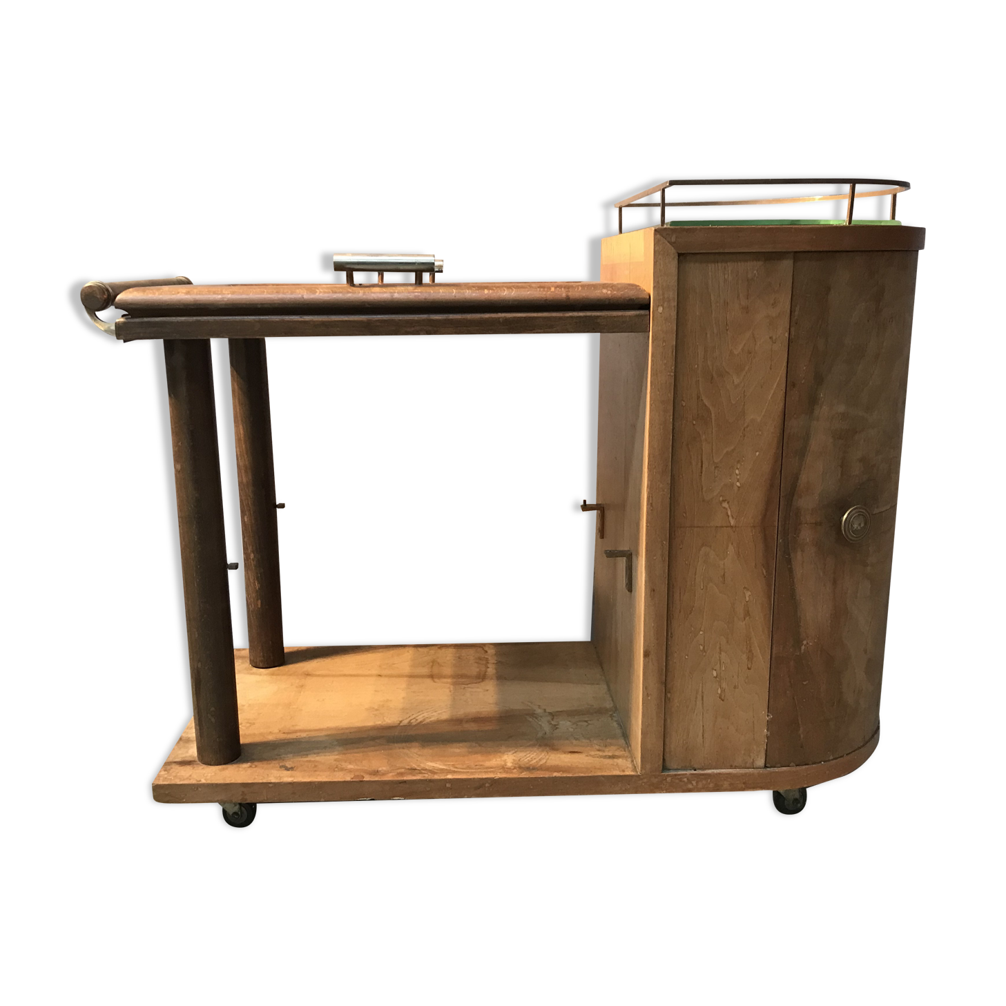 Vintage bar trolley service with detachable mirror service tray