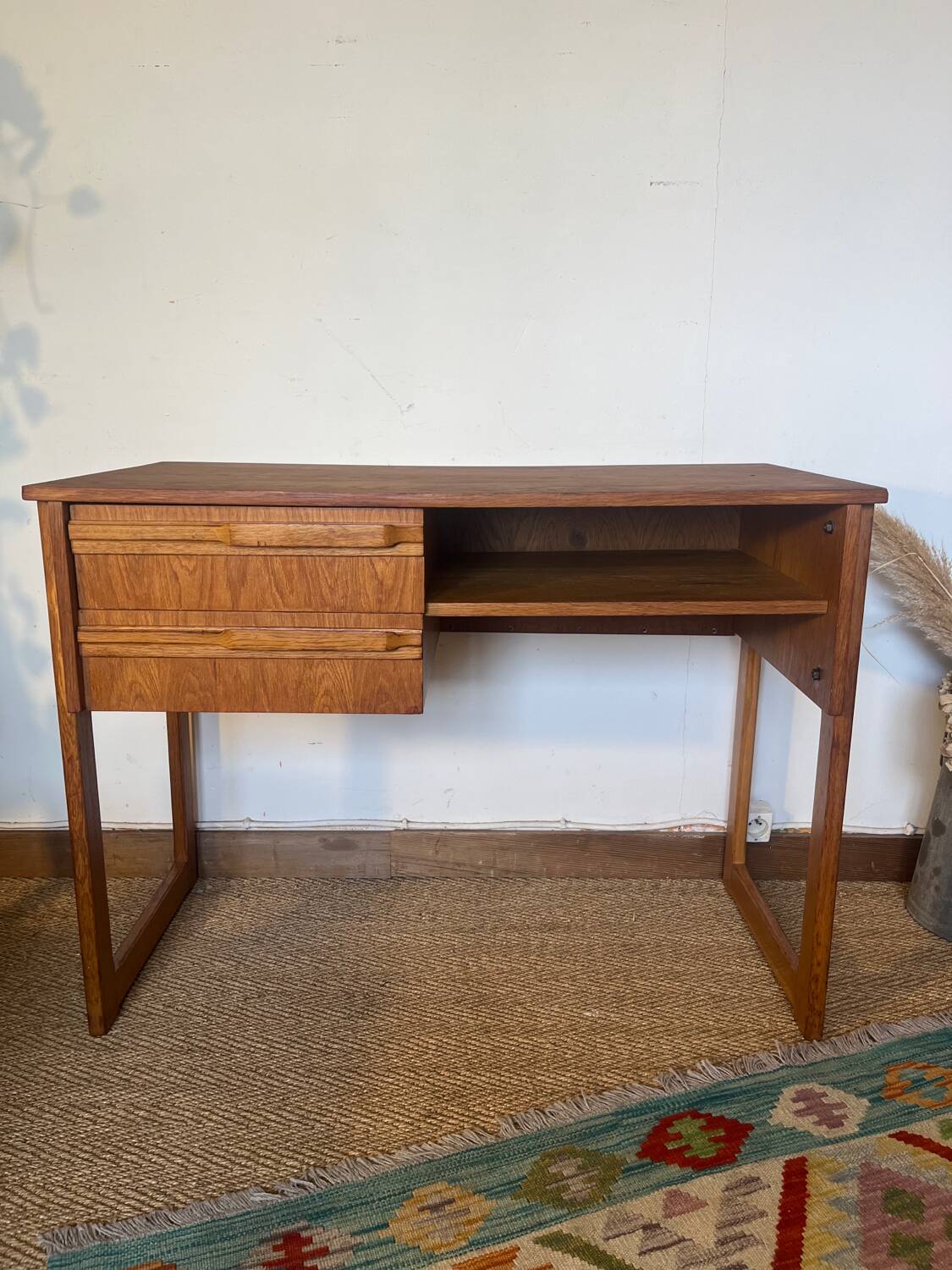 Vintage desk sled legs oak veneer