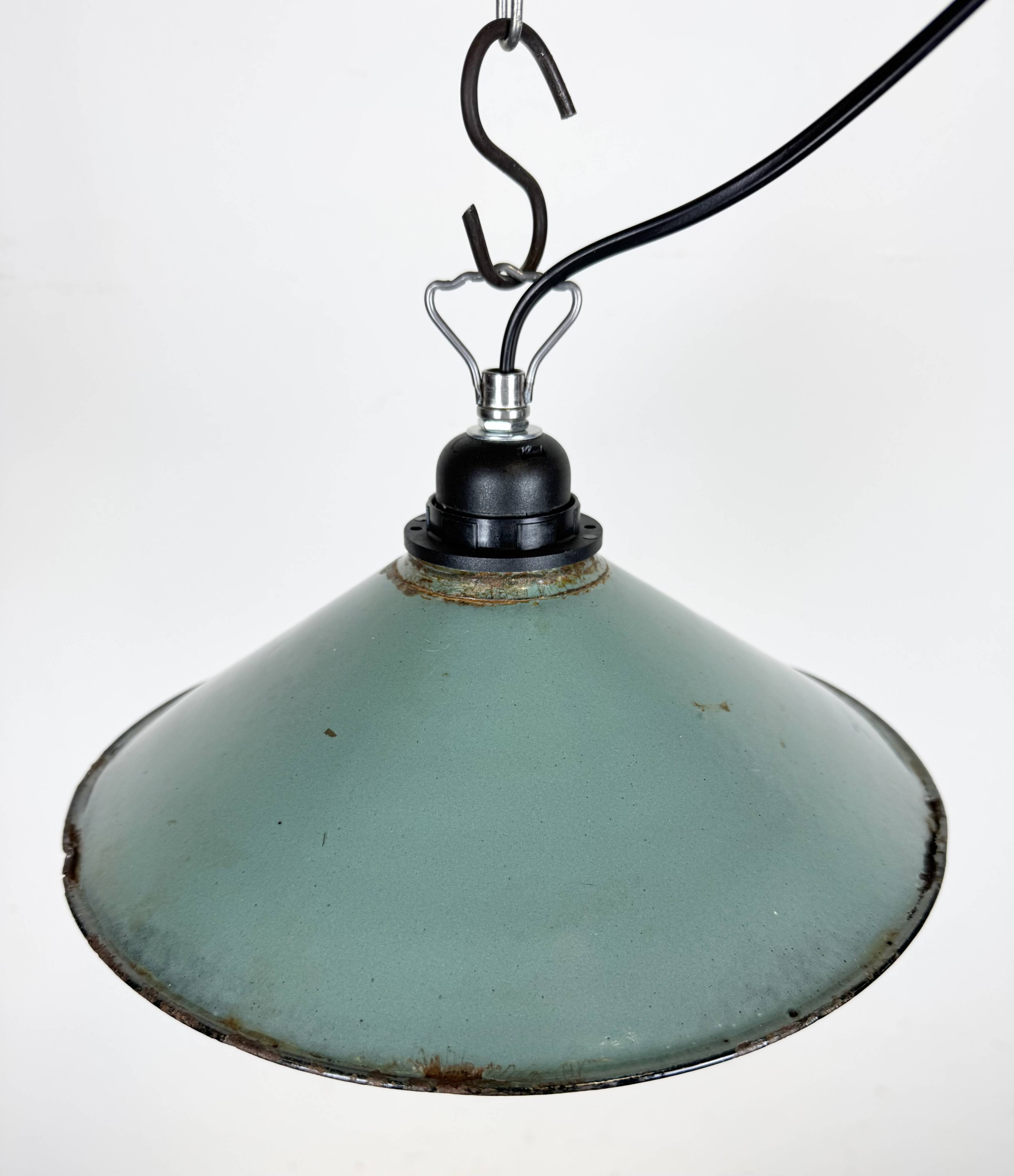 Industrial Petrol Enamel Factory Pendant Lamp, 1960s