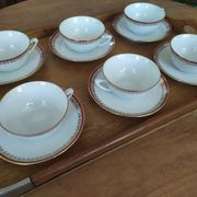 6 Pillivuyt pink and gold porcelain coffee cups