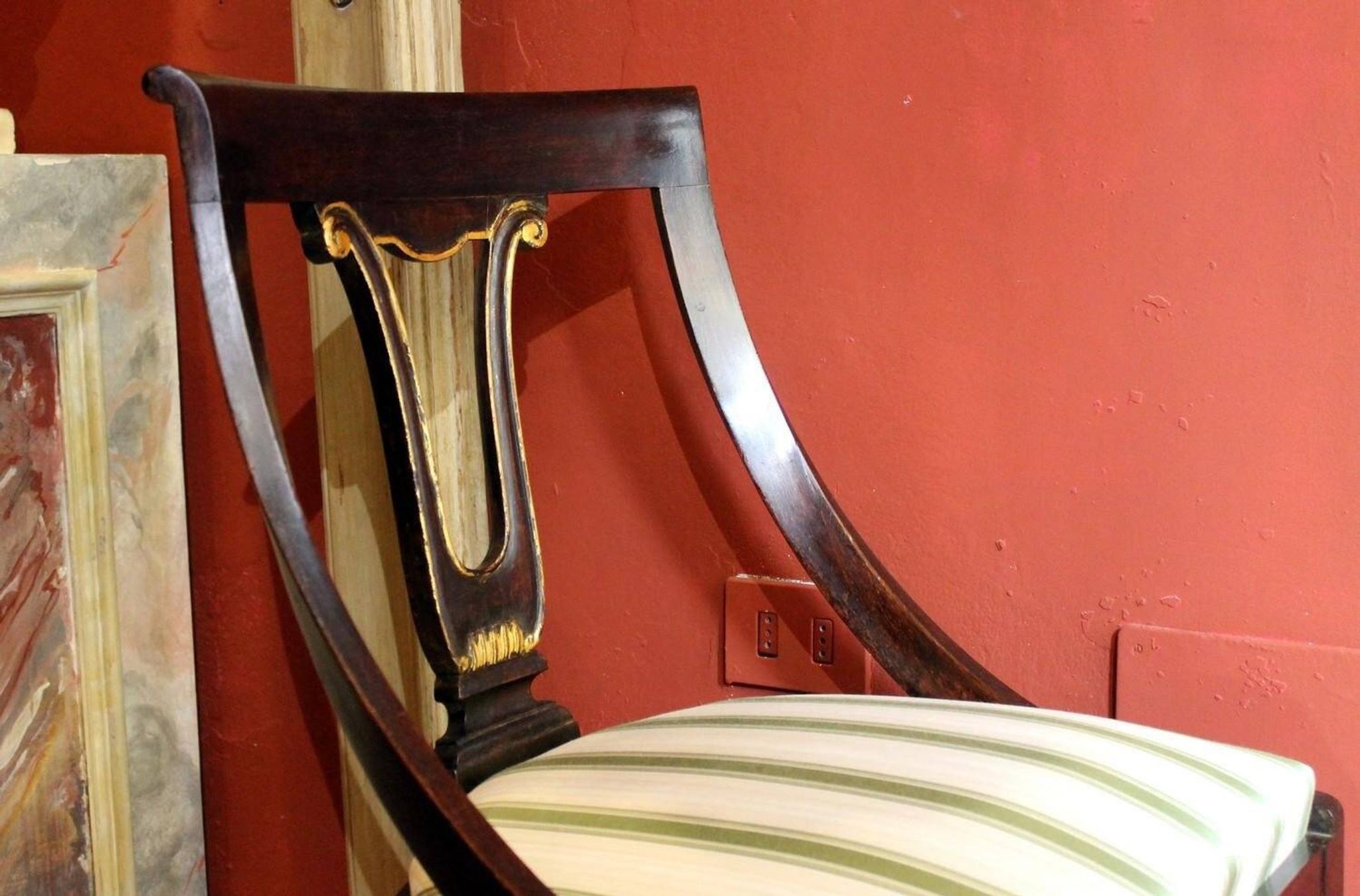 18th Century French Directoire Mahogany Chairs with Silk Blend Upholster Fabric, Set of 4