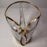 Vintage Engraved Glass & Crystal Pitcher with Duck and Reeds, Gilding