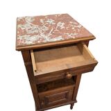 Antique French Oak Bedside Table With Marble Top, early 1900s