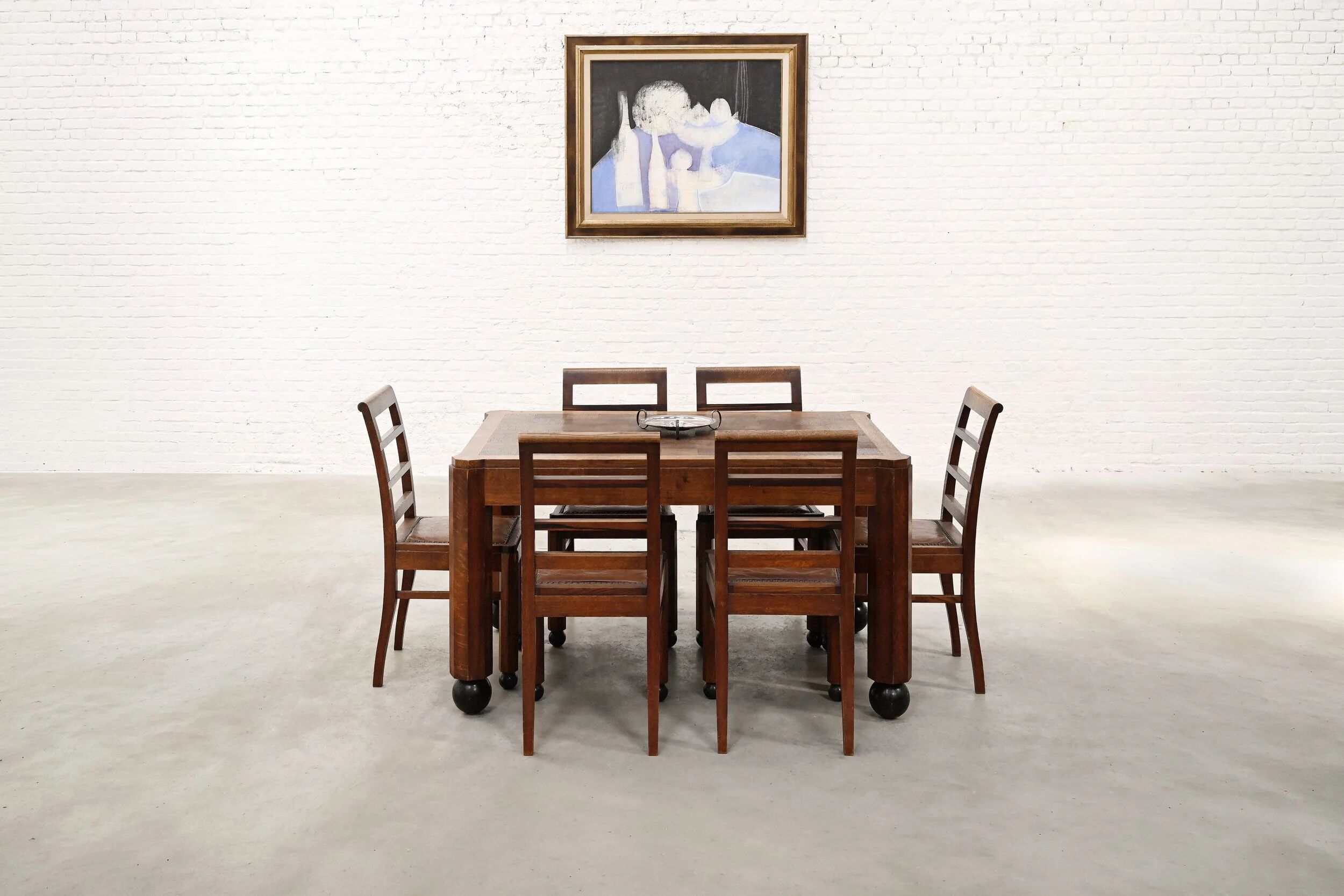 Dutch modernist Art Deco dining suite in oak, Netherlands, c. 1930