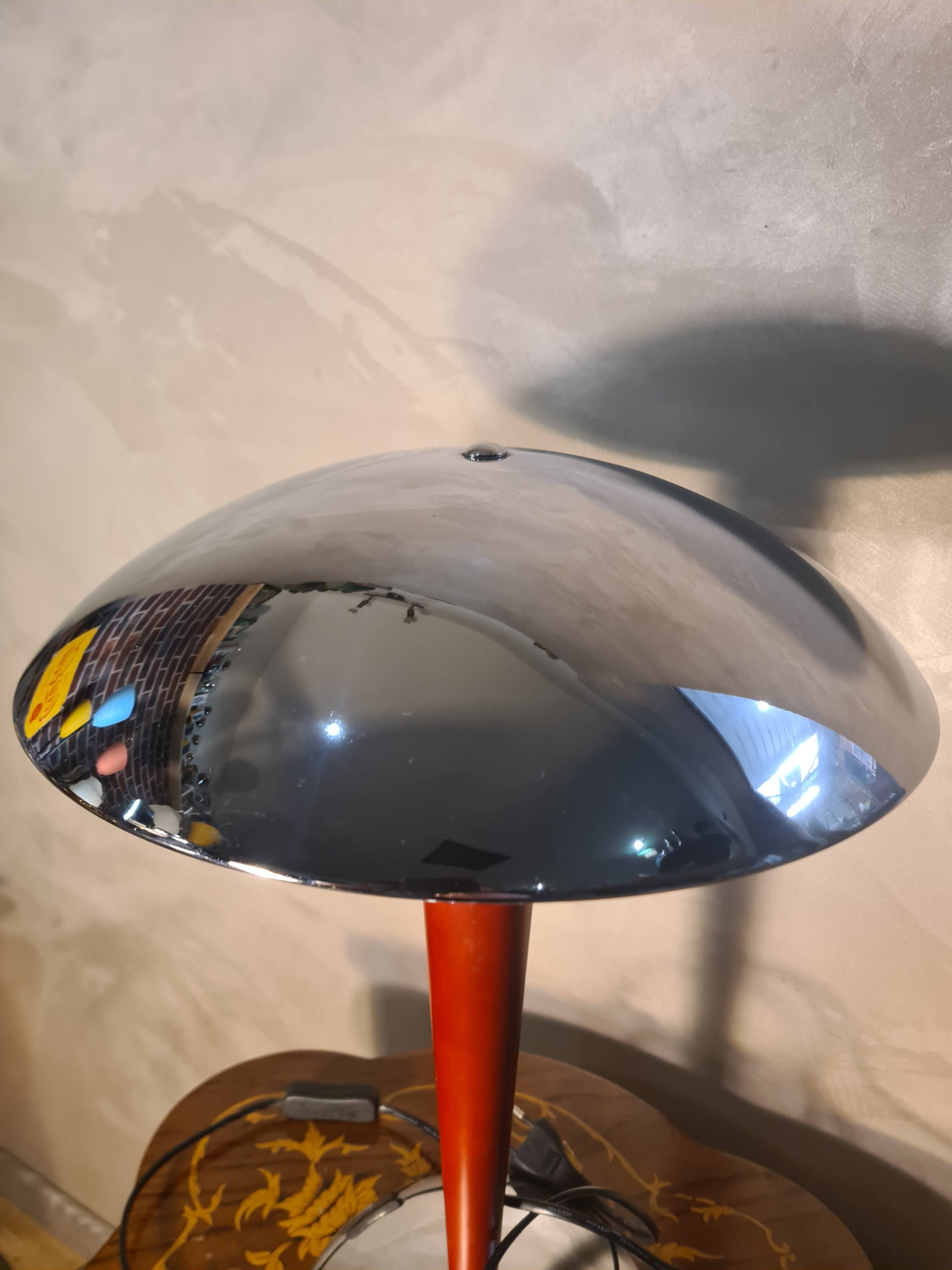 Vintage Red and Chrome Mushroom Lamp - 47x31 Space Age 1970s - Lamp