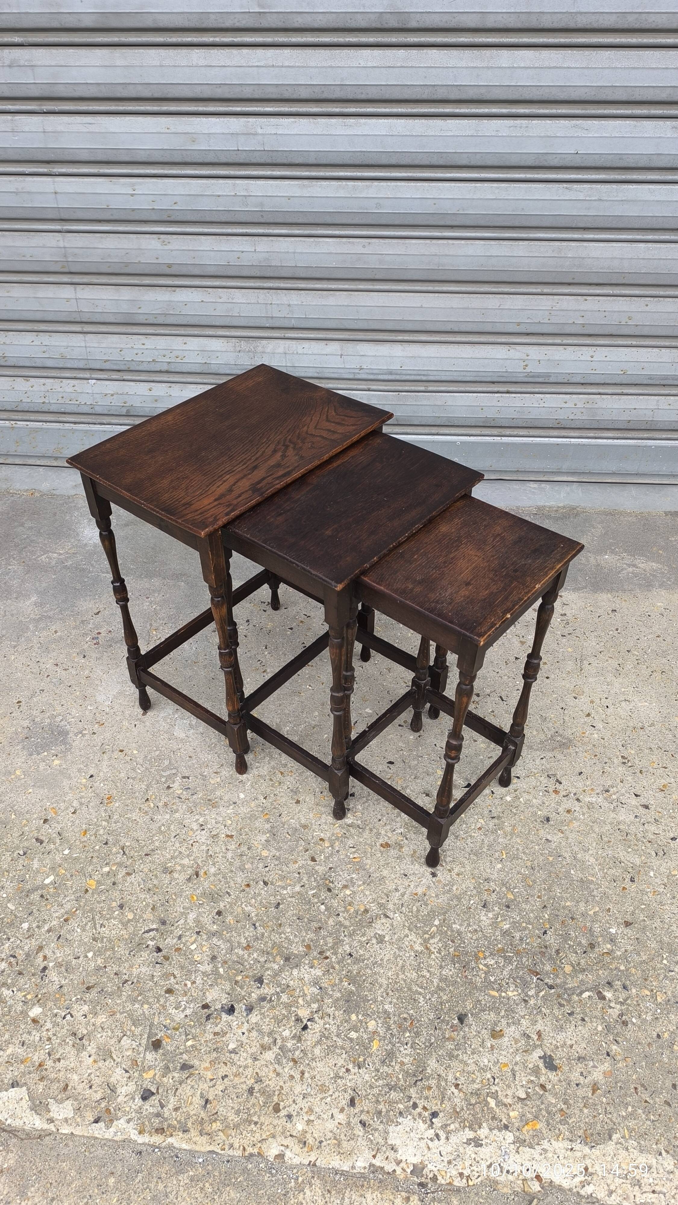 Nest of tables in solid oak 1950