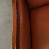 Set of 2 cognac-colored cowhide Art Deco design armchairs