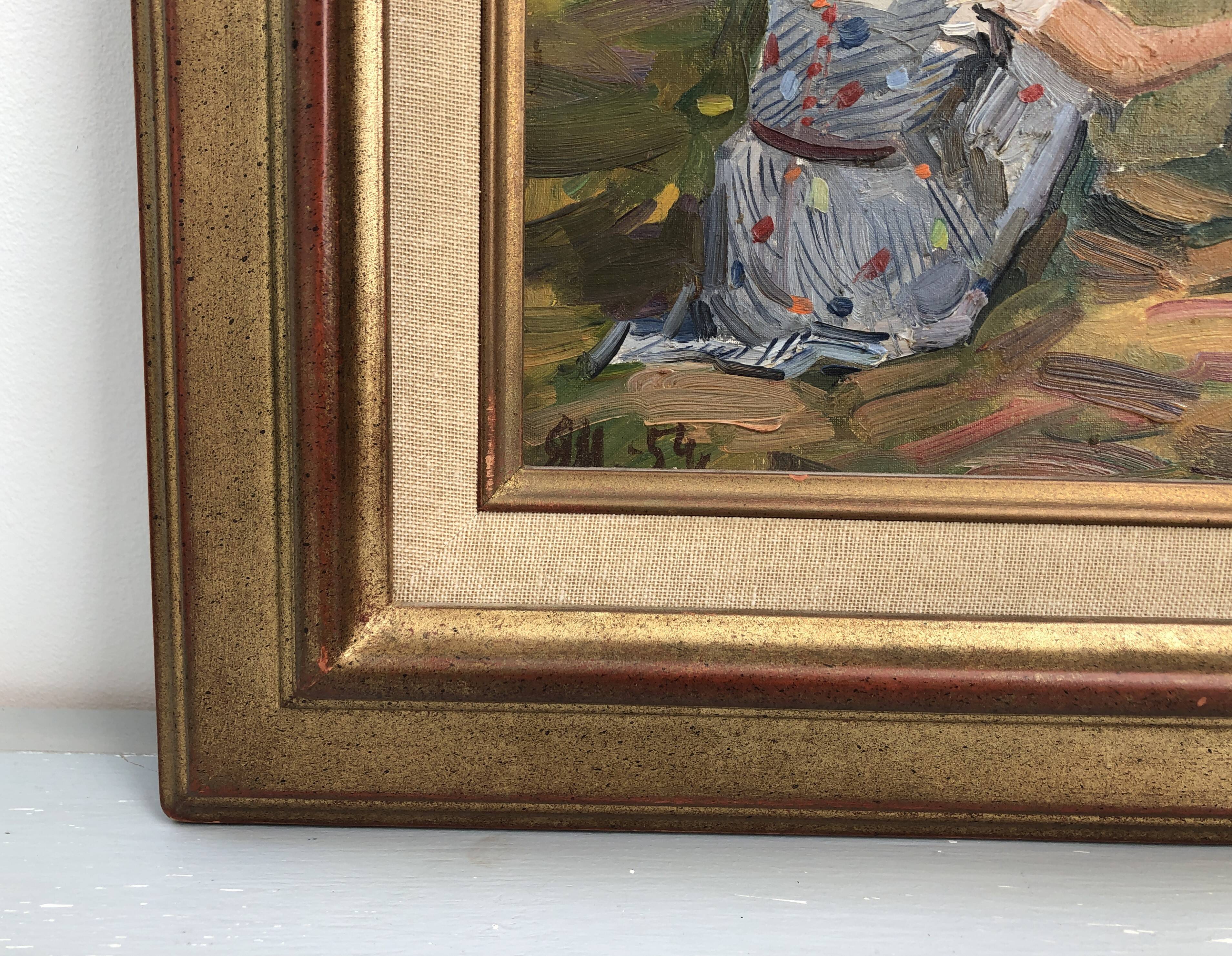 Old painting oil on canvas child 1950s Selency