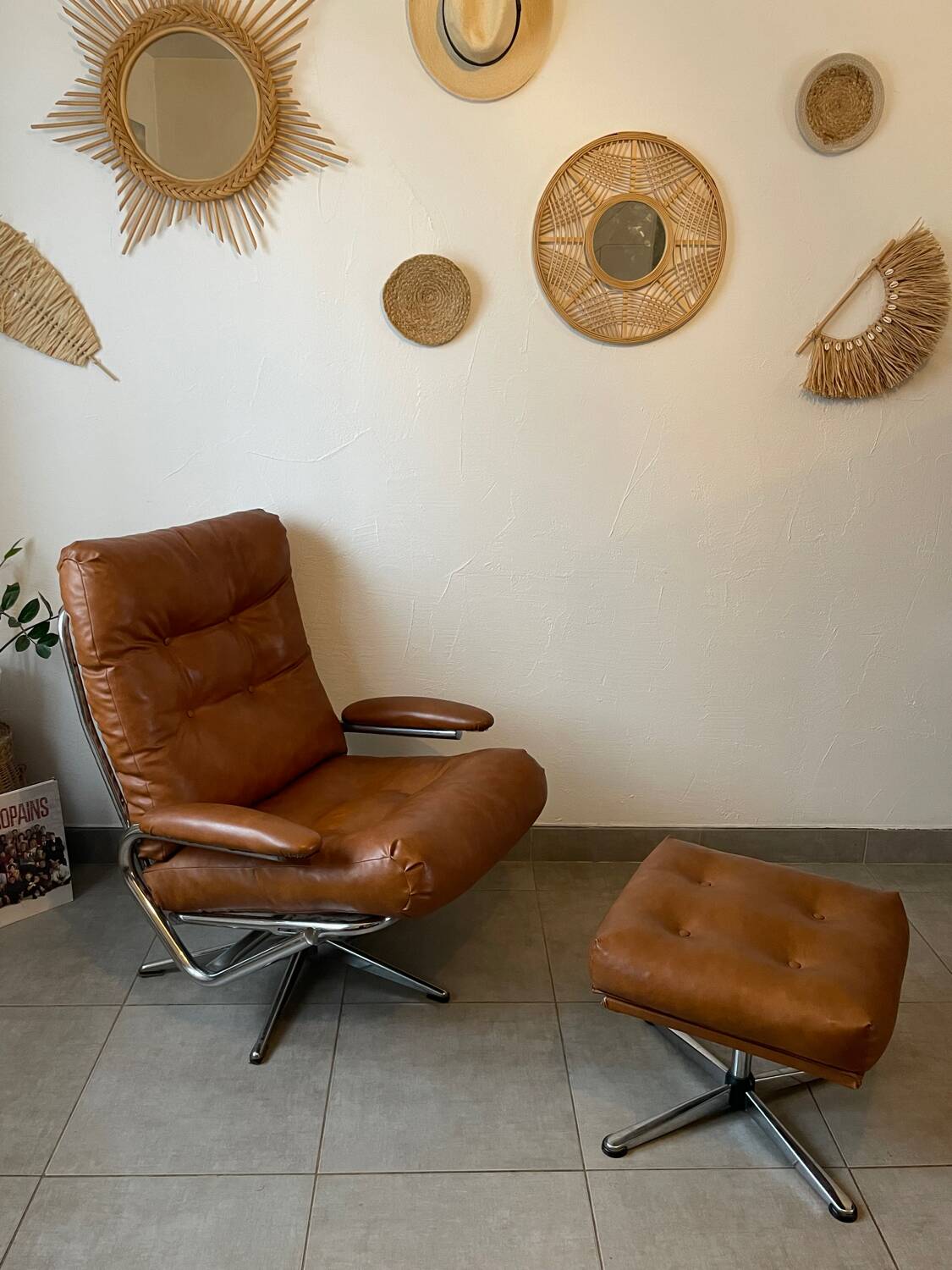 Vintage reclining lounge chair and footrest